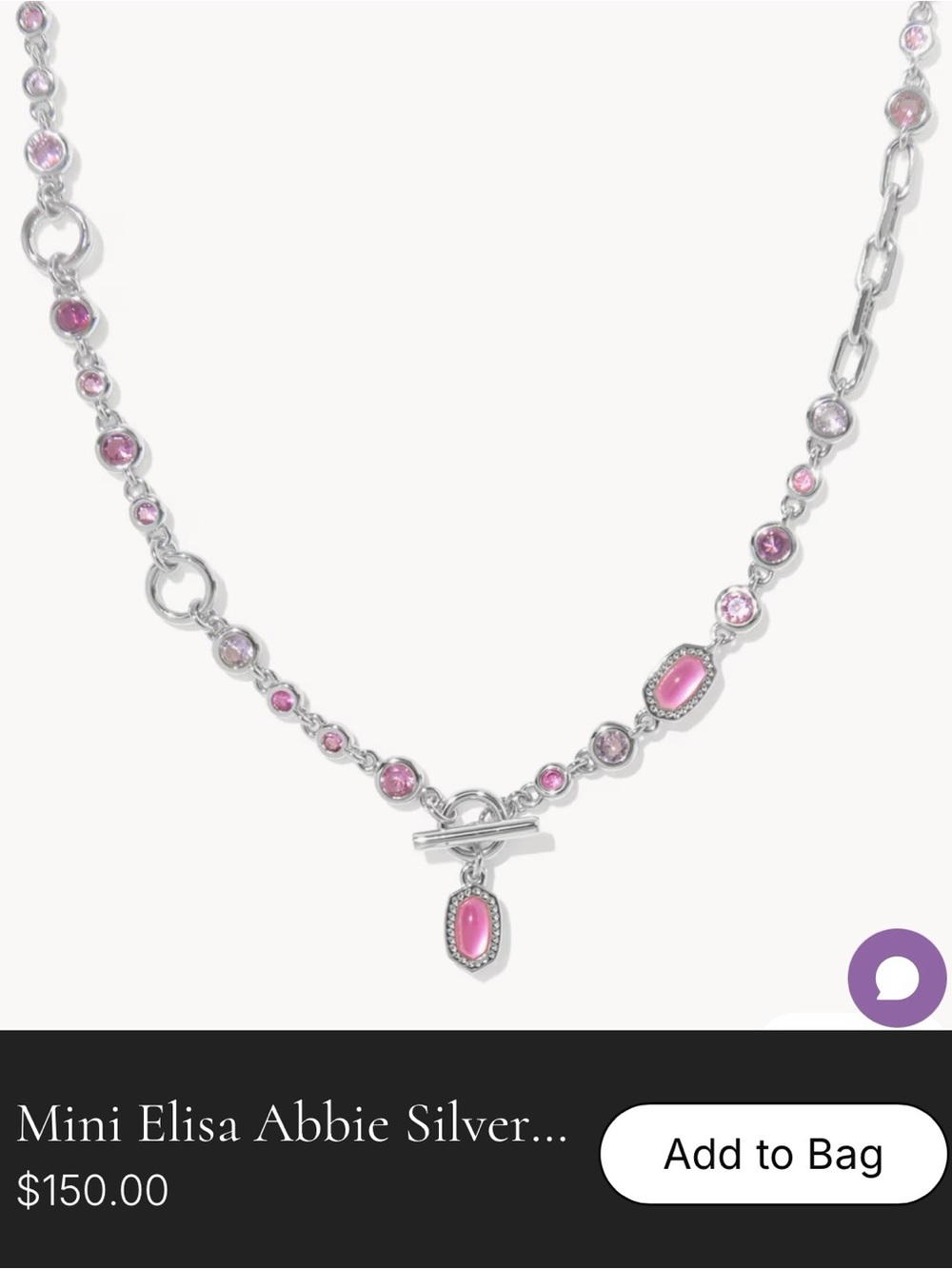 NWOT Kendra Scott Mini Elisa Abbie Silver Convertible Necklace w Pink Stones - Picture 2 of 4